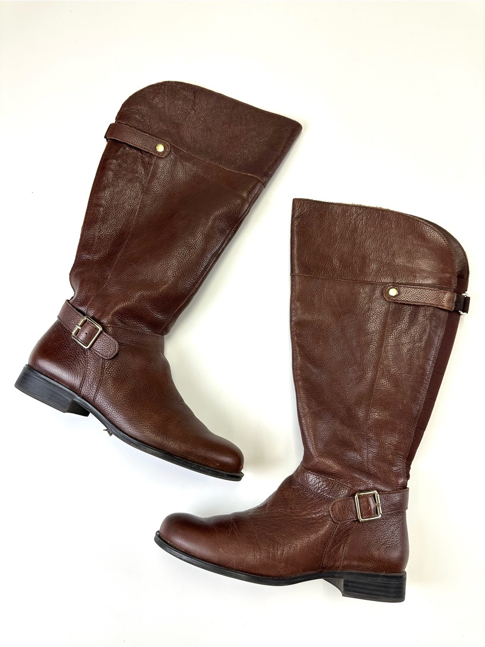 Naturalizer Brown Leather Wide Calf Tall Riding Boots Fits 8 Low Heel Equestrian